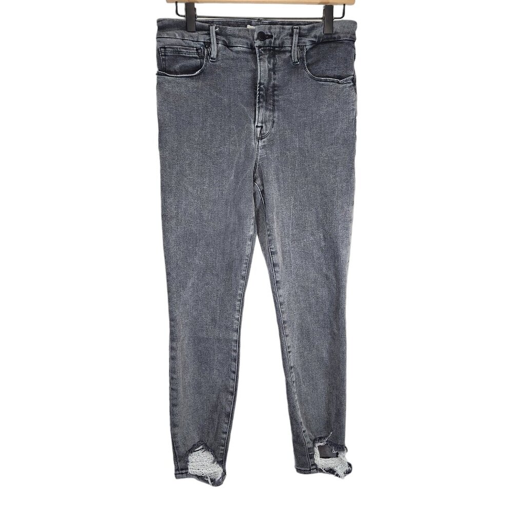 Good American Skinny Jeans Gray Wash Distressed High Rise Stretch Y2K High Rise